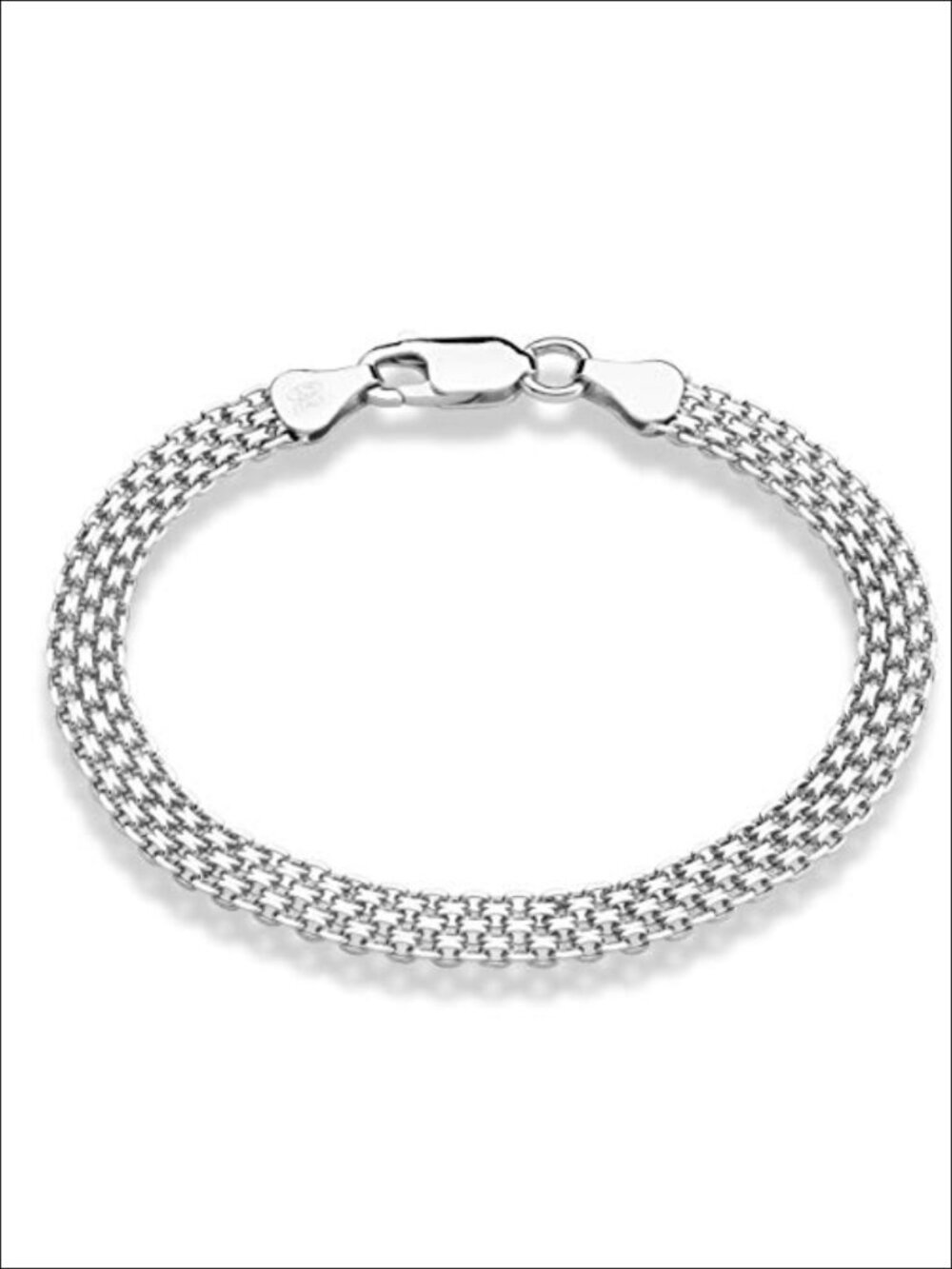 925 Sterling Silver Italian 6mm Solid Bismark Mesh Link Chain Bracelet View 3
